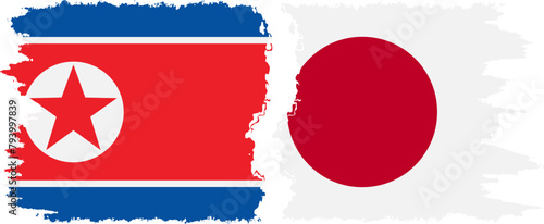 Japan and North Korea grunge flags connection vector