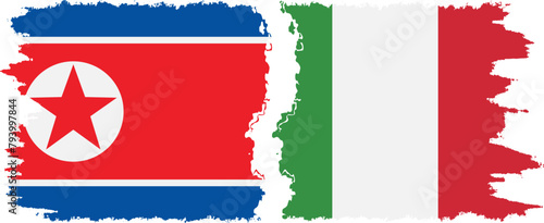 Italy and North Korea grunge flags connection vector