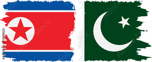 Pakistan and North Korea grunge flags connection vector