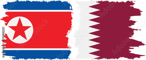 Qatar and North Korea grunge flags connection vector