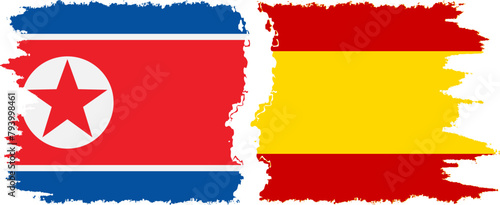 Spain and North Korea grunge flags connection vector