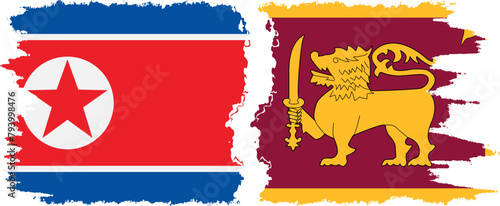 Sri Lanka and North Korea grunge flags connection vector