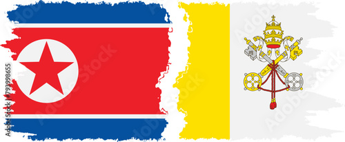 Vatican and North Korea grunge flags connection vector