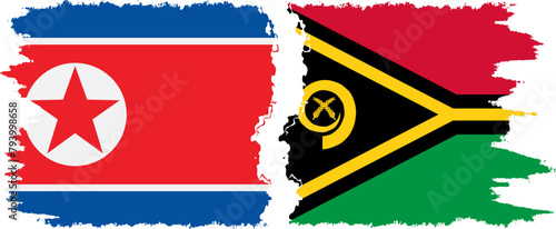 Vanuatu and North Korea grunge flags connection vector