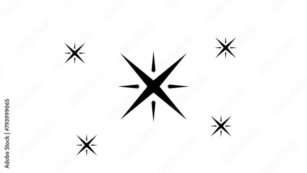 Zoom in and out animation the star symbol. Large black symbol in the center and four small symbols around. Seamless looped 4k animation on white background Zoom in and out animation the star symbol. Large black symbol in the center and four small symbols around. Seamless looped 4k animation on white background