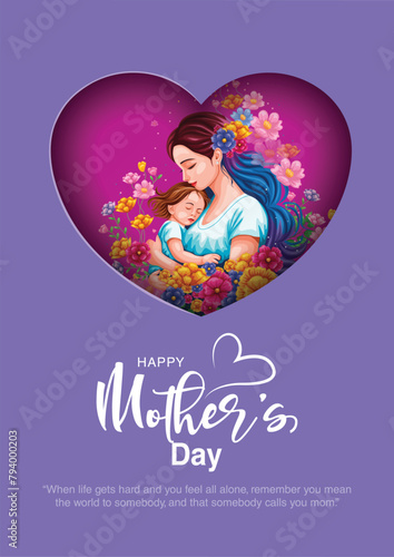 Happy mother's day greeting. Loving Mother holding son. Family holiday and togetherness. abstract vector illustration design.