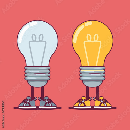 Light Bulb character on and off vector illustration. Power, energy design concept. (ID: 794000271)