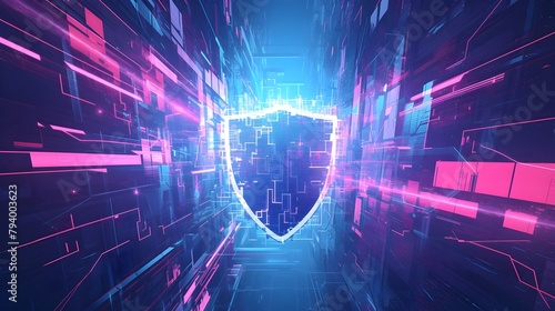 Vibrant Digital Security Shield Safeguarding Complex Cyber Barriers