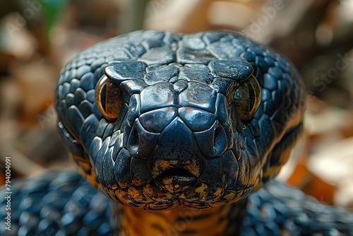 King Cobra: Erecting its hood with menacing eyes, illustrating the apex predator in the snake world.