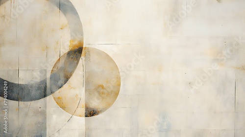 Old geometric pattern paper in modern art design with a faded damaged antique grunge texture and a white abstract background with white circle rings Illustrations .