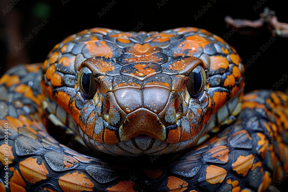 King Cobra: Erecting its hood with menacing eyes, illustrating the apex predator in the snake world. King Cobra: Erecting its hood with menacing eyes, illustrating the apex predator in the snake world.