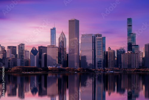 Chicago waterfront and skyline , Illinois, USA
