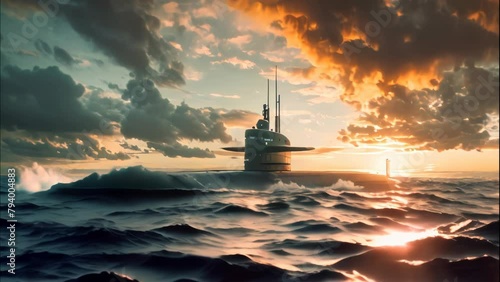 Nuclear submarine at sea. 4k video photo