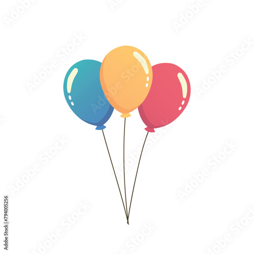 Balloon birthday isolated on white background. Three colorful balloons. Birthday party decoration element. Vector stock	
