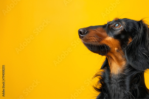 cute dog banner isolated in yellow background © carolina