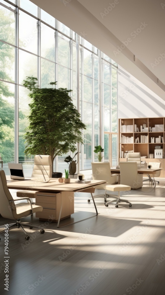 b'The interior of a modern office'