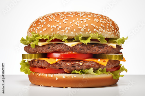 Hamburger on white background. Fast food related topics. Topics related to malnutrition. Job offer. Image for graphic designer. Image for flyers.