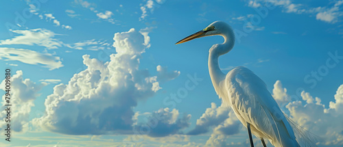 Egret with blue sky background photo