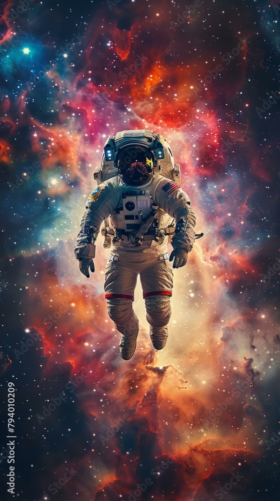b'Astronaut in spacesuit floating in the vastness of space' b'Astronaut in spacesuit floating in the vastness of space'