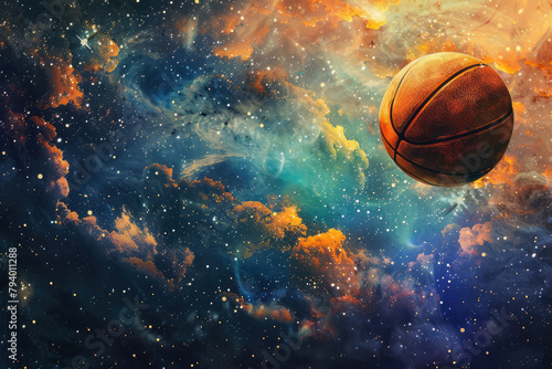 a basketball floating n space