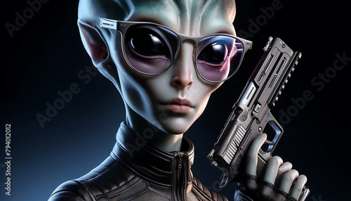 Futuristic female sci fi concept alien portrait. Aliens creature close-up. photo