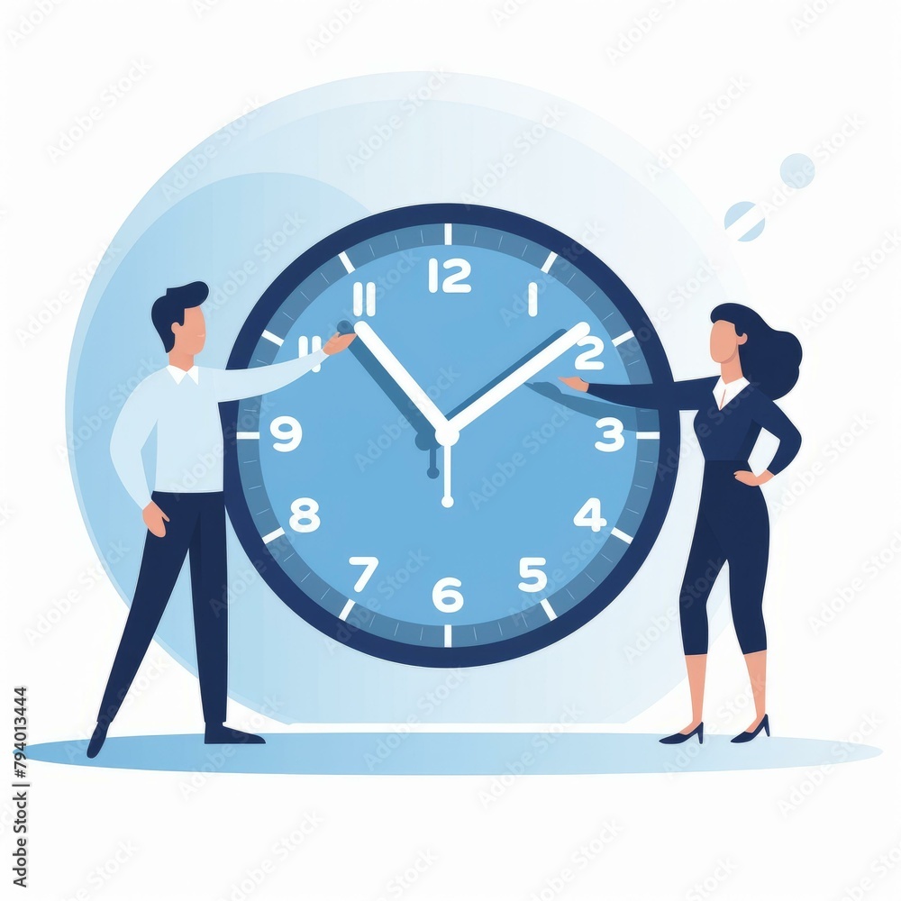 b'Business people adjusting the time on a clock'