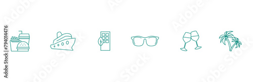 Beachfront Bliss: Food, Cruise Ship, Hotel, Sunglasses, Wine Glasses, Beach Vector Icons