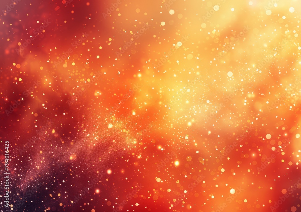 Orange glitter and red dust explosion on dark background
