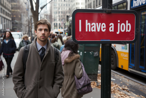 Man walking to work through the city