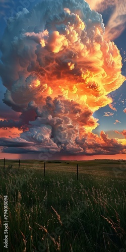 b'Rural field under an explosive sunset' photo