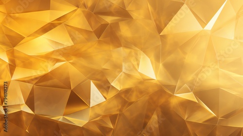 Wide panoramic polygonal wallpaper, faceted texture, macro panorama, abstract gold crystal background, and 3D render