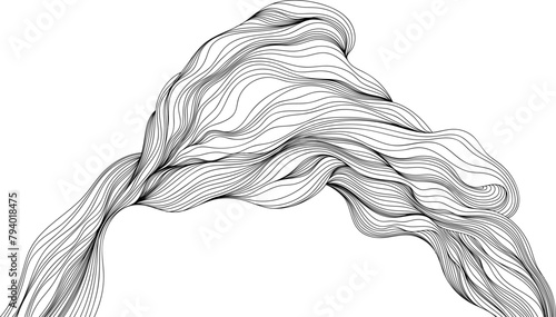 Abstract shape shin lines. Hand drawn smoke illustration. Ink painting hairstyle composition.