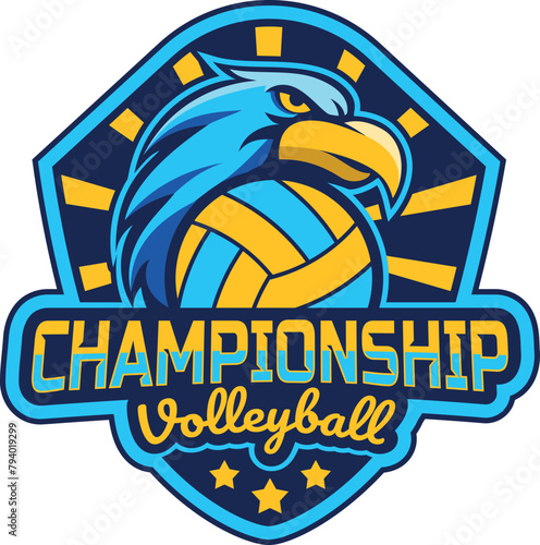 Volleyball championship logo, emblem, icon, design templates with volleyball ball and bird on transparent background, vector