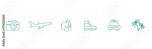 Adventurer's Journey: Camera, Airplane, Hiker, Boot, Taxi, Beach Icons