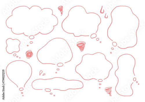 シンプルな吹き出しセット　もやもや　手描き