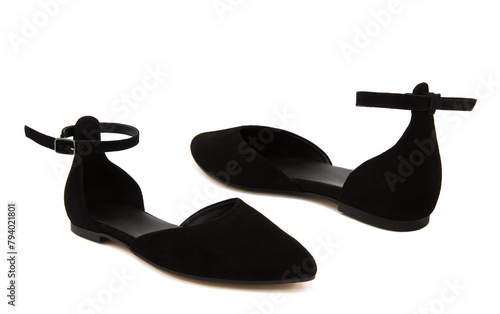 Pair of fashionable suede leather shoes isolated on a white background. Sandals.
