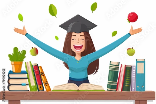 Teacher celebrating Teacher's Day, vector illustration in flat style.