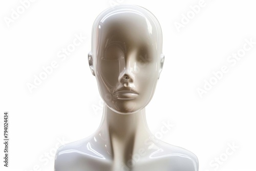 blank female mannequin head front view isolated on white