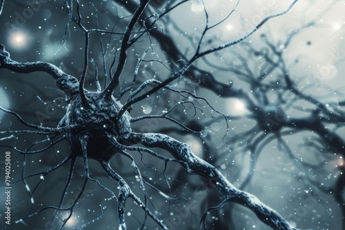 brain fog and memory loss concept tangled neuron connections digital illustration