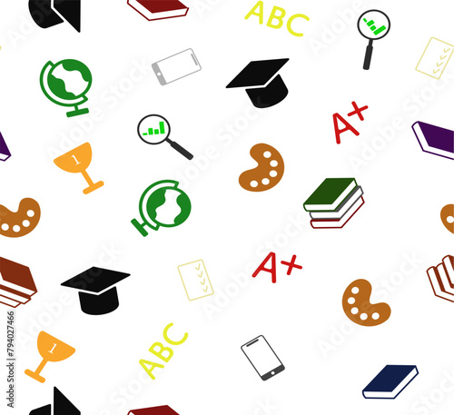 A pattern of colored icons on the topic of education and science.
