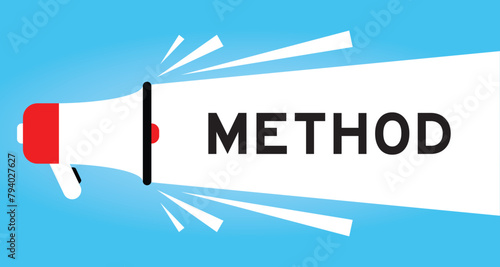 Color megaphone icon with word method in white banner on blue background photo