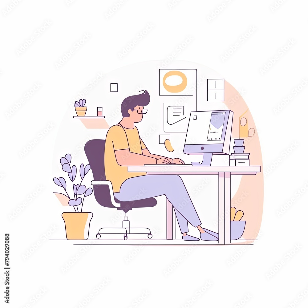a person working in a modern workspace, A minimalist character