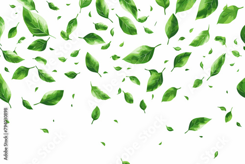 Green flying leaves wave. Organic cosmetic background. Natural herbal tea. Vegan, eco, bio design element. Leaf falling. Summer foliage ornament. Beauty product. Healthy food. Vector illustration