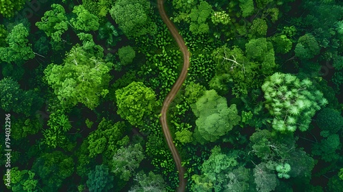 Aerial Perspective of a Winding Path Through a Lush Green Forest: A Symbol of Choices and