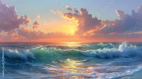 sunset over the sea Dance of the Tides Sunset Symphony over the Vast Ocean #794032640