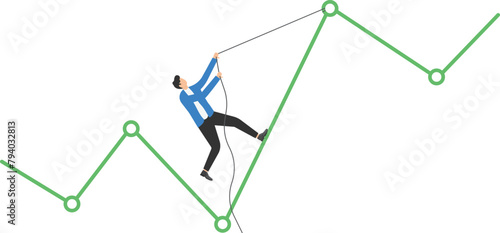 Businessman climb up graph. Leadership, success, growth, business career concept

