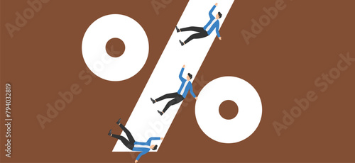 Businessman falling in Percent symbol trap, interest trap concept
