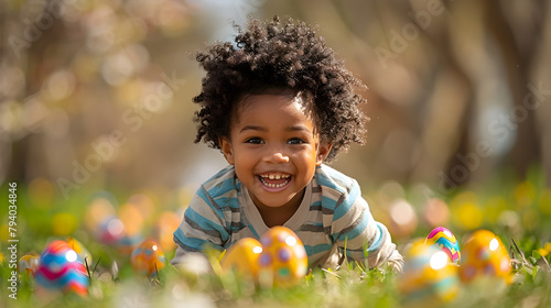 Cheerful Children Engaged in Spirited Easter Egg Race in Vibrant Natural Setting
