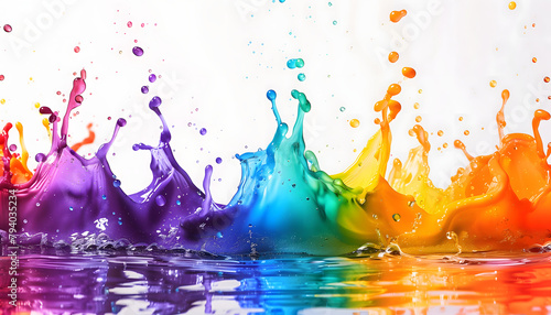 Splashes of water, colored by paint in different vibrant colors