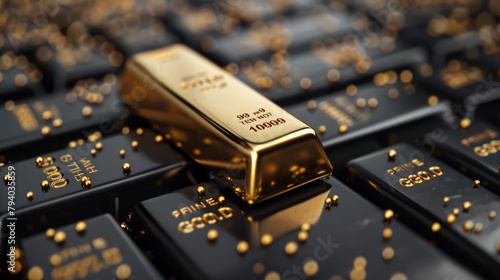 A gold bar is placed on top of a keyboard photo